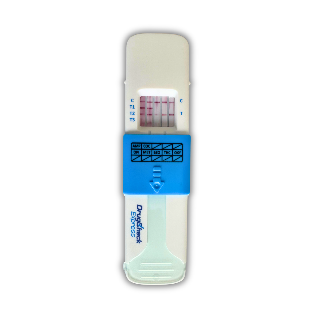 Workplace saliva drug test kit showing results in under 2 minutes.