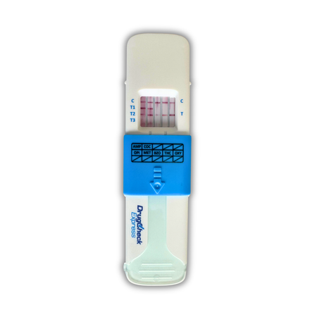 Workplace saliva drug test kit showing results in under 2 minutes.